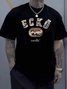 The Iconic ECKO Unltd Graphic Features A Bold Rhino Emblem With Urban Camouflage Lettering Symbolizing Strength Individuality Urban Culture   220g - 黑色 - 查看 1