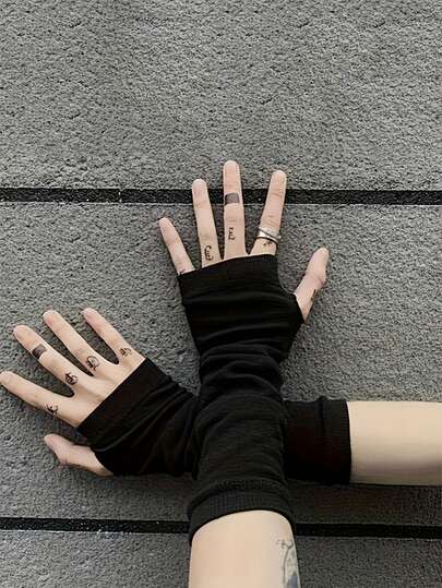 Women's Minimalist Solid Color Long Gloves, Fabric, Perfect For Spring/Summer Outdoor Casual Wear, Fashionable And Practical Accessory, Outdoor Clothing | Minimalist Design | Fabric
