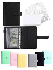 1pc A6 Budget Binder With Cash Envelope. Cash Savings Notebook Budget Planner PU Leather Loose Leaf Binder With 2 A6 Binder Pockets, Cash Envelope Holder - Multicolor - View 6