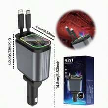 66W 4-In-1 Retractable Car Charger, Fast Charging Adapter With Extendable Cable, Multi-Function Cigarette Lighter Converter, Compatible With Various Smart Devices - 4 In 1 - View 12