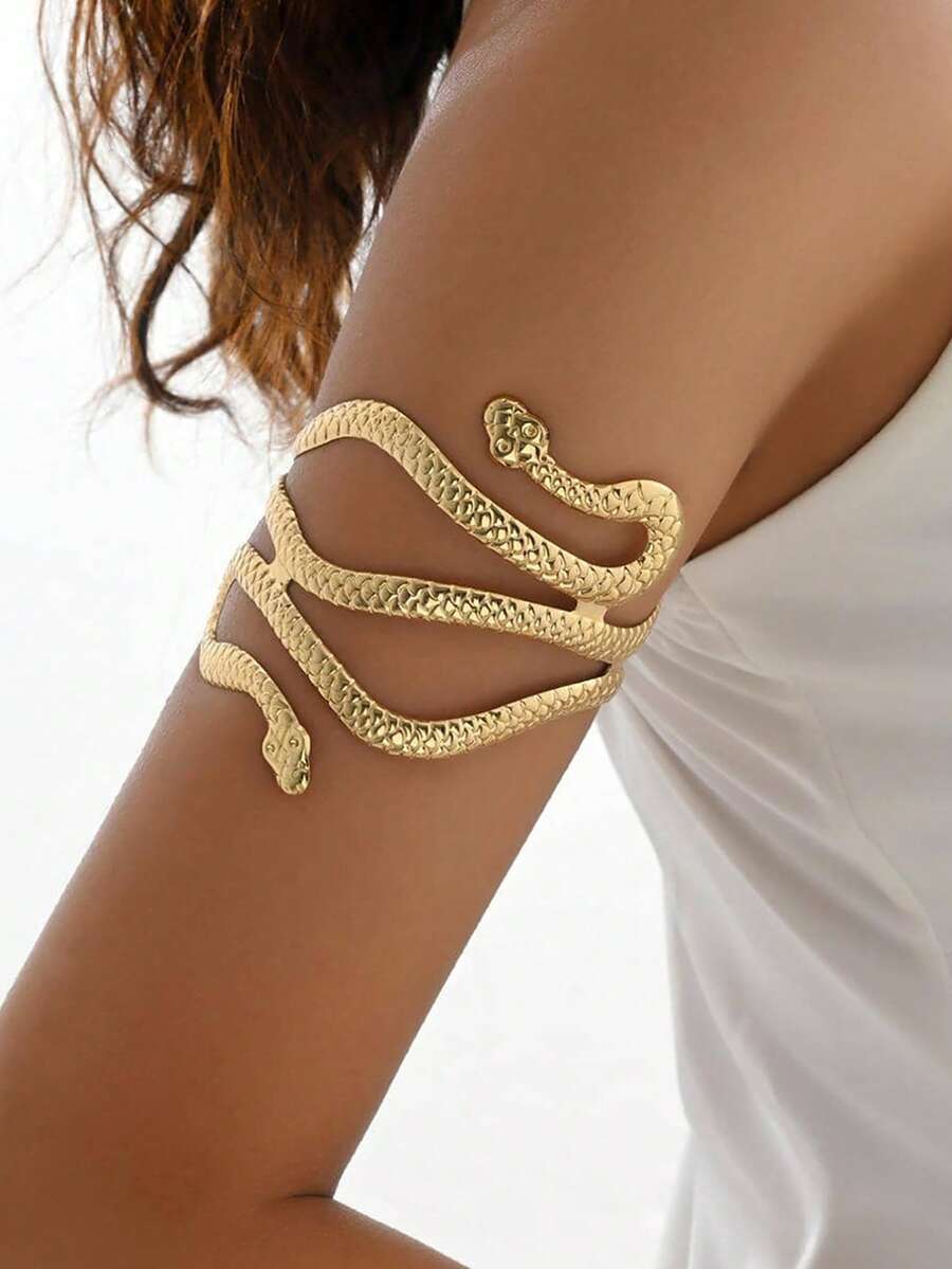 1件装女士时尚蛇形简约手链，奢华优雅设计，适合日常和职业场合佩戴 - 金色 - 查看 1