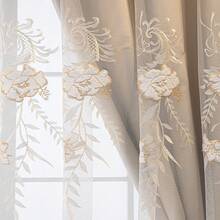 1 Panel 100% Blackout, Luxury Palace Style Embroidered Curtain For Living Room, Bedroom, Villa, Elegant European Curtain With Sheer Voile And Solid Polyester Lining, Suitable For Living Room, Bedroom, Dining Room, Party, Holiday Home Decor, Bringing A Luxurious Feel - Beige - View 7