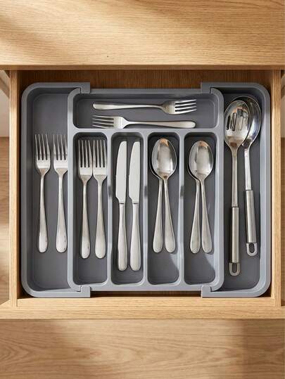 1pc Expandable Cutlery Drawer Organizer - Adjustable Utensil Tray With Non-Slip Base - Ideal For Kitchen Drawer Storage