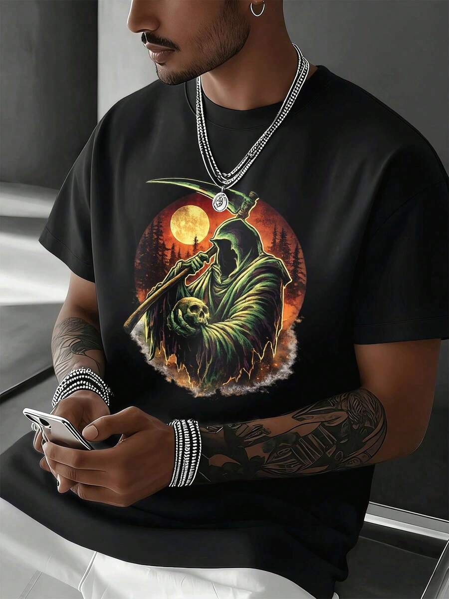 Maglietta grafica con design del personaggio Hollow Knight tessuto di qualità street hip-hop comoda e resistente stampa grafica unica. - nero - Visualizzare 1