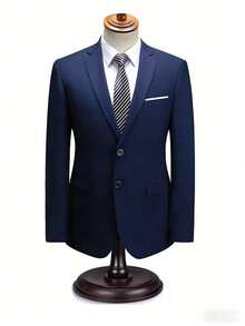 男士西装，休闲西装外套，单件西装上衣，基础款西装，优雅商务休闲正式派对装扮，男士礼物 - 藏蓝色 - 查看 3