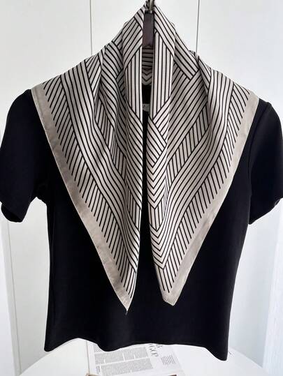 1pc Simple Printed 70cm Square Scarf, New Spring Bandana For Women, Versatile Waist Tie, Headband, Fashion Neckerchief