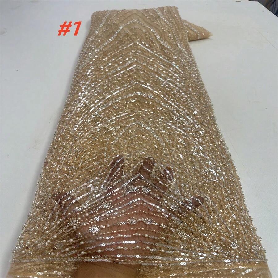 High Quality African Beaded Lace Fabric, Dubai 2026 Nigerian French Sequin Lace Fabric, Suitable For Party Dress Sewing Material - A - 查看 1