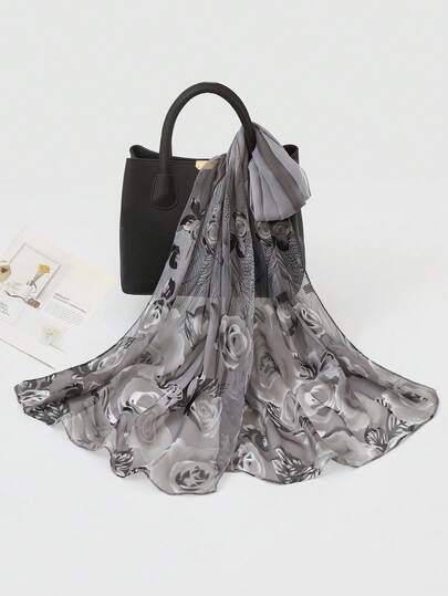 1 pièce Foulard en mousseline de soie léger imprimé pour femme, châle décoratif élégant et pour les voyages et les séances photo