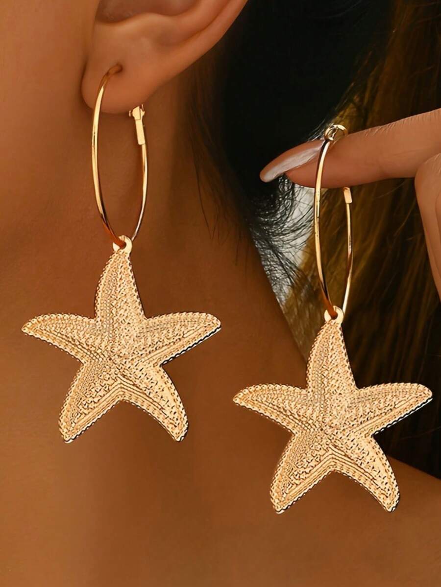 Creative Ocean Style Star Earrings, Women's Influencer Style, Fashion Street Style, Vacation Earrings - Starfish - View 1