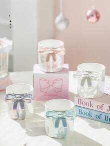 1pc Dreamy Pearlescent Bow Ceramic Mug, Cute Style Coffee Cup, High-Quality Afternoon Tea Gift, Drinking Water Cup, Breakfast Cup, Milk Coffee Cup, Tea Cup, Ceramic Mug - Bow - View 1