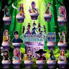 1set/25pcs Demon K-Pop Hunters Birthday Cake Flags, Blue-Purple Gradient, Neon Colorful Flags, Birthday Cake Decoration. Suitable As A Birthday Gift For Friends And Family, Or As A Collectible For Yourself. Desktop Ornament Set (Random Style) - Multicolor - View 3