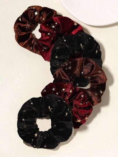 6pcs/Set Velvet Gold Star Scrunchie Hair Accessories Set, Scrunchy Hair Ties Scrunchies Ponytail Head Accessories Elastic Band