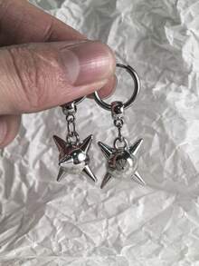 一对朋克风心形不锈钢吊坠耳环，Y2K嘻哈配饰，适合女性日常佩戴 - 銀色 - 查看 9