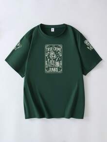 Camiseta de manga corta de verano con estampado de leopardo y gráfico de letras para mujer de talla grande, de uso casual diario - Verde Oscuro - Ver 2