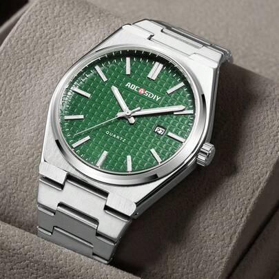 AOCASDIY 2026新款商务男士石英表，3ATM防水，不锈钢表带，夜光显示，日期和星期显示，男士礼物