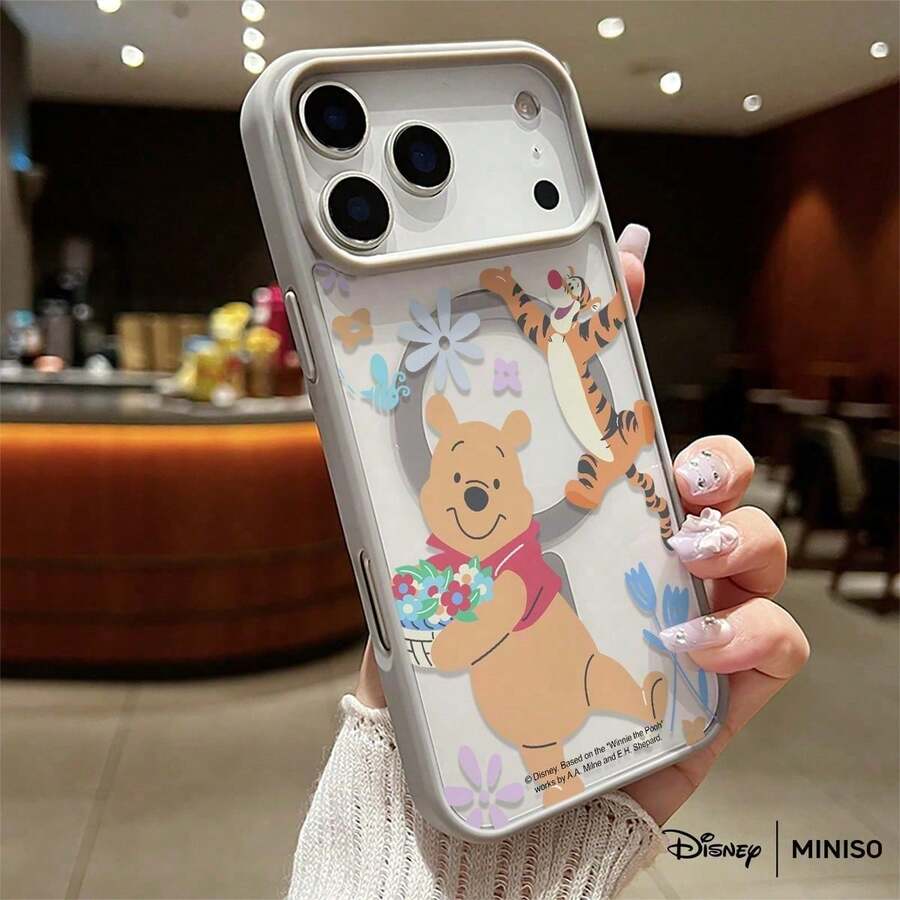 迪士尼小熊维尼和跳跳虎花卉手机壳，透明磁吸防震，适用于iPhone 17 Pro Max/17 Pro/17 Air/17/16/15/14/13/12/11/X/XS Pro/Pro Max系列，iPhone 17 Pro Max手机壳，iPhone 17 Pro手机壳，iPhone 17手机壳，圣诞礼物，送给女朋友的好选择 - 灰色 - 查看 1
