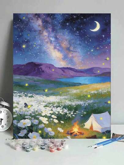 星空露营地 DIY 数字油画帆布画工艺品 成人家居装饰 40x50厘米/16x20英寸 节日礼物