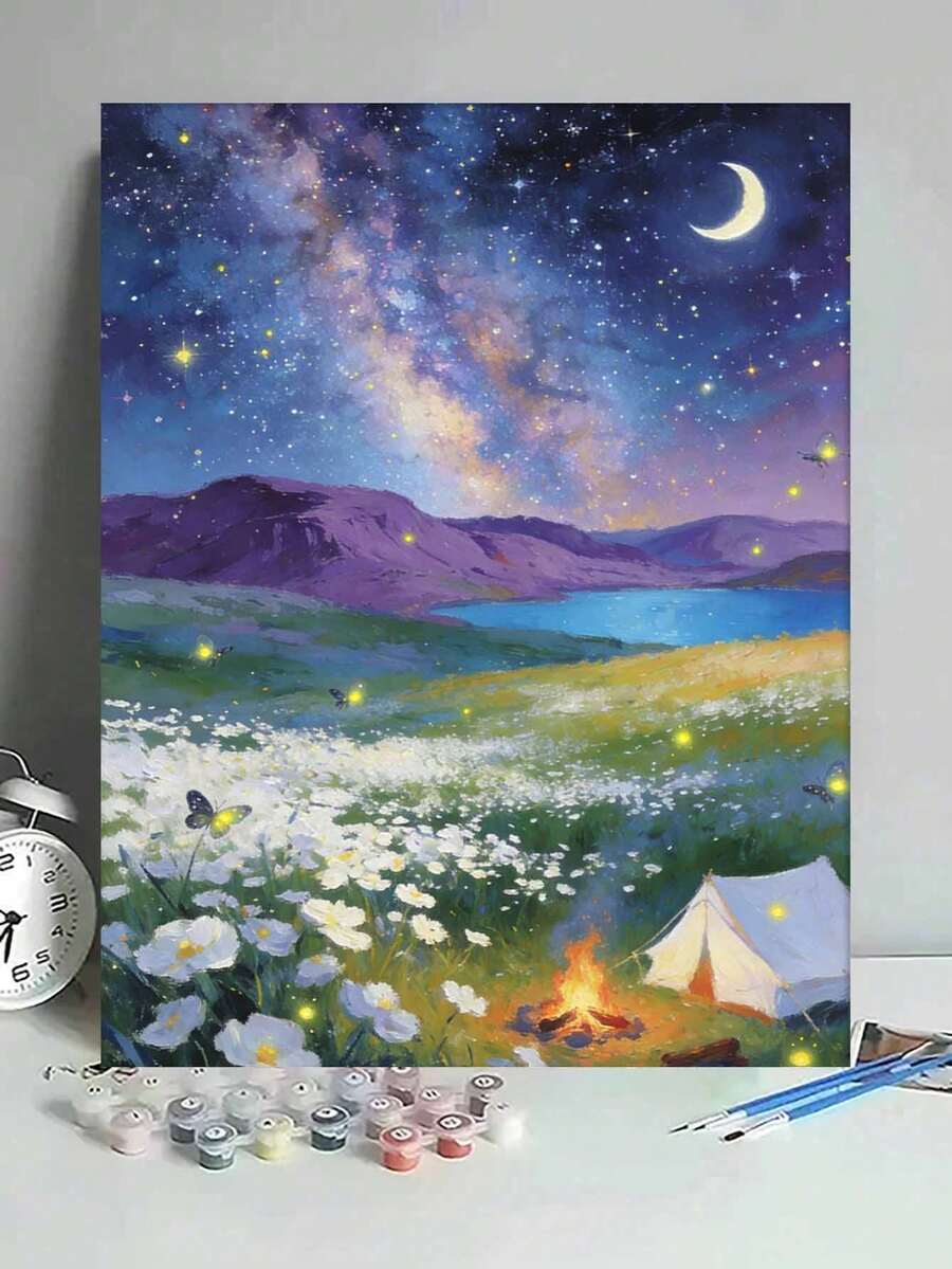 星空露营地 DIY 数字油画帆布画工艺品 成人家居装饰 40x50厘米/16x20英寸 节日礼物 - 40*50厘米 - 查看 1