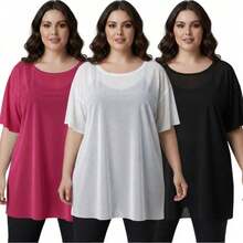 Set Of 3 Plus Size Tulle Blouses For Workout/Gym/Sheer Shirt - 彩色 - 查看 2