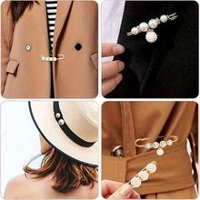 一套优雅女士缝纫胸针，饰以仿珍珠和串珠 - 金色安全别针，适用于腰部调节和衣物修补 - 适合日常佩戴和送礼，多功能饰品 | 精致风格，易于取下，无需缝纫。配有可调节扣环，完美调节腰围。是搭配毛衣、开衫和披肩的理想之选。[送给妻子和母亲的节日礼物] 款式和颜色随机发货 - 收腰別針 - 查看 7