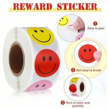 500张彩色笑脸奖励贴纸，卡通DIY手工贴纸，购物包装袋贴纸，礼品盒封口贴纸，奖励表贴纸，装饰贴纸，标签包装贴纸，DIY贴纸，简约高价值贴纸 - 彩色 - 查看 2