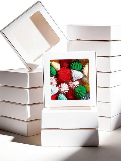 10PCS/1PC/4.2x4.2x1.2inch Clear PVC Square Window Gift Boxes, White Kraft Paper Present Packing Boxes For Party Favor Treats, Cookies, Small Gifts Or Crafts