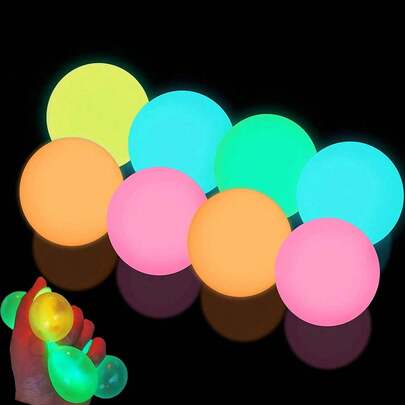 1/4/8 Pcs Glowing Sticky Balls, Stress Relieving Toys, Glow In The Dark Ceiling Sticky Toys, Fun Decompression Fidget Toys For Adults Anxiety And Pressure Relief, Party Gifts And Decorations, Gift Bag Fillers, Easter Gifts, April Fools' Day Gifts, Classroom Gifts, Gifts For Family And Friends