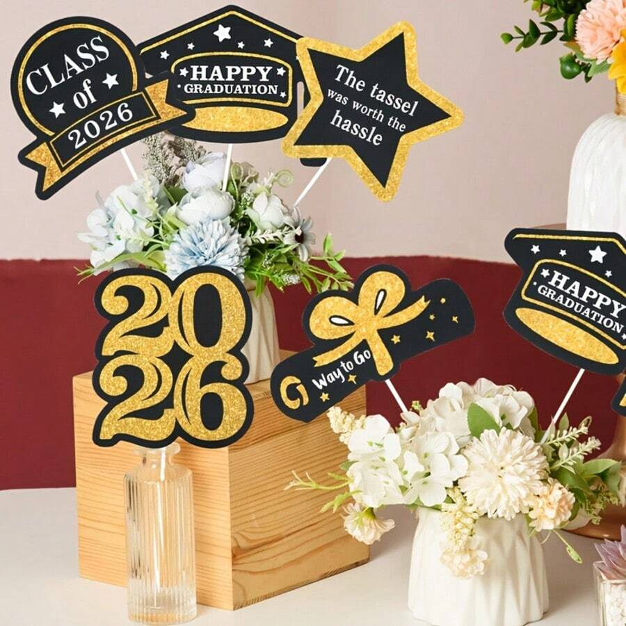 kumozawa 5pcs Colorful 2026 Graduation Cap With Star Pattern Paper Decorations | Desktop Center Decor, Graduation Party Decorations, Graduation Celebration Party Supplies, Party Favors, Graduation Party Decorations - 5pcs - View 1