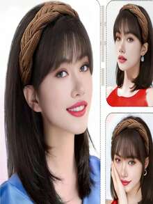Synthetic Fish Bone Braid Headband With Bangs, Natural Looking Clip-In Bangs For Women - Multicolor - View 6