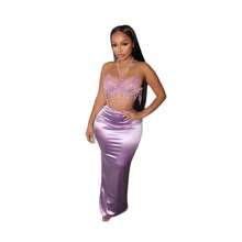 European And American Women's Fashion Solid Color Unique Shiny Drapey Satin Slit Slim-Fit Bodycon Skirt - Hồng - Xem 6