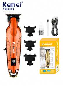 Kemei 1个KM-2293男士专业电动理发器，无线USB充电式理发/胡须修剪器，合金机身高品质理发器，不锈钢刀片，带液晶显示屏，礼品电子产品 - 黑色 - 查看 16