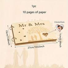 1本木质婚礼宾客签名册，可个性化刻字，亦可用作婚礼相册、结婚礼物、新郎新娘签到簿，适用于结婚纪念日、新郎新娘订婚等场合，共10页。 - 先生和夫人 - 查看 8