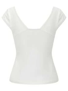 Áo thun nữ ARA CHIC màu trắng gợi cảm cổ chữ V sâu, tay ngắn, thiết kế ôm sát, hở lưng, thích hợp mặc hàng ngày, đi nghỉ mát và đi làm, mẫu mới mùa xuân/hè. - trắng - Xem 9