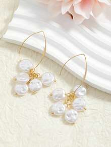 1对沙滩度假风仿巴洛克珍珠吊坠耳环 - 彩色 - 查看 1