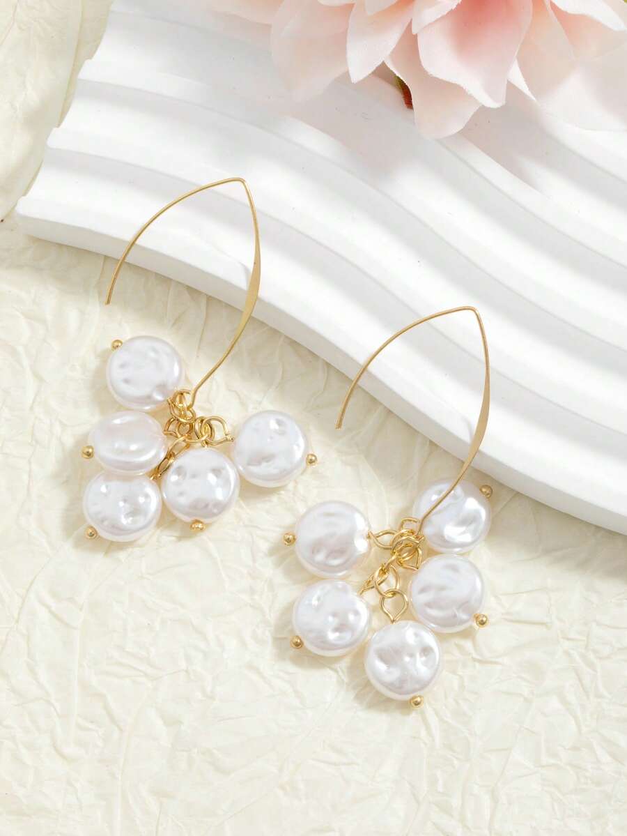 1对沙滩度假风仿巴洛克珍珠吊坠耳环 - 彩色 - 查看 1