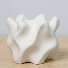 Maceta de escultura de onda moderna, maceta de plástico mate blanco/gris para plantas suculentas y flores pequeñas, maceta de escritorio minimalista y abstracta, decoración contemporánea para el hogar y la oficina - A - Ver 10