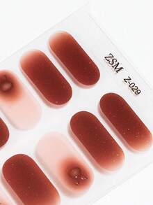 Bộ 16 miếng dán móng tay gel bán khô, màu be thạch, không cần đèn UV, chất lượng salon, bền lâu. - Gỗ đỏ - Xem 6