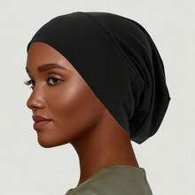 YPGVUO 1PC Solid Color Hijab Undercap, Soft Stretch Elastic Inner Cap, Wrinkle Back Design Headscarf Base Cap For Daily Wear & Ramadan(Runs Large) - A - View 17