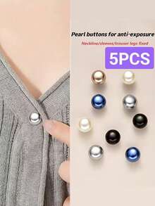 5 Packs Plastic Faux Pearl Snap Buttons | Adjustable No-Sew Rings, Glossy Spherical Deep Blue/Black/White/Grey/Champagne, Easy-To-Use For Shirts, Dresses, Jackets - Fashionable Clothing Fasteners - Multicolor - View 4