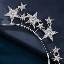1pc Fashionable And Luxurious Simple Zinc Alloy Headband With Inlaid Rhinestone Stars And Pentagrams, Festive Celebration Hair Accessory, Fashionable Crown Headpiece - bạc - Xem 2