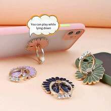 1pc Daisy Rhinestone Decor Phone Ring Holder, 360° Rotating Multi-Function Desktop Stand - Multicolor - View 3