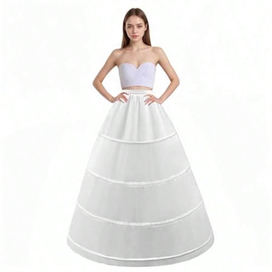 Women's White 4-Hoop A-Line Fluffy Wedding Dress Underskirt, Elastic Waist Nylon Mesh Hem Crinoline, Suitable For Wedding Dress, Puff Skirt, Retro Lolita Style Dress - Multicolor - View 1