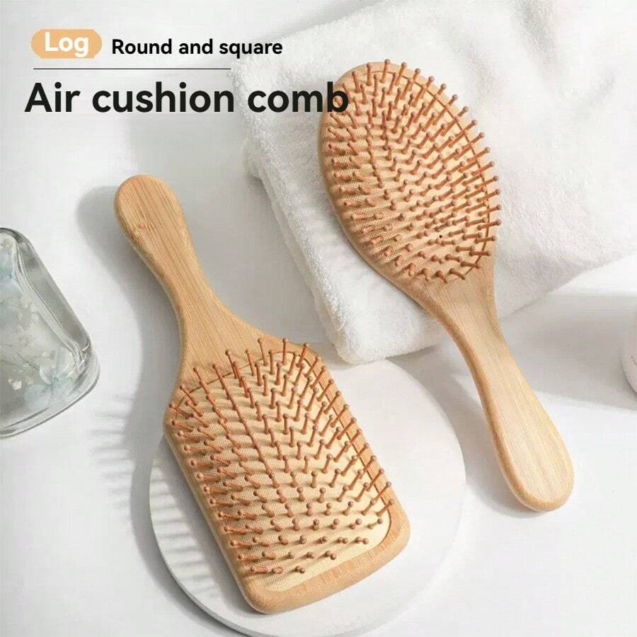 NEFOUME Natural Bamboo Air Cushion Massage Comb, Bamboo Material Contacts Scalp Safely, Anti-Static Prevents Tangling, Round Bamboo Teeth + High Elastic Silicone Air Cushion Massage, One Stroke Smooths Frizz And Reduces Hair Loss, Protective Oil Coating Prevents Moisture And Mildew, Bamboo + Rubber Materials - Multicolor - View 1