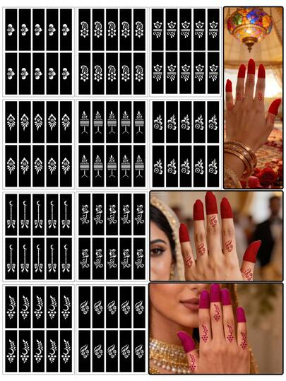 10pcs Modern Design Henna Small Pattern Temporary Tattoo Stickers, Suitable For Ramadan