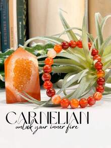Carnelian Bracelet – Motivation, Creativity & Confidence, Root Sacral Chakra, - Red-veined Agate - View 1