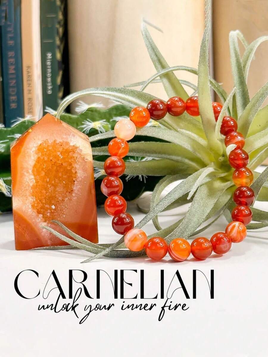 Carnelian Bracelet – Motivation, Creativity & Confidence, Root Sacral Chakra, - Red-veined Agate - View 1