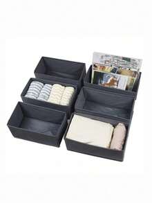 1/2/4pcs Non-Woven Fabric Drawer Organizer Boxes, Breathable & Foldable, Underwear & Socks Storage - Grey - View 4