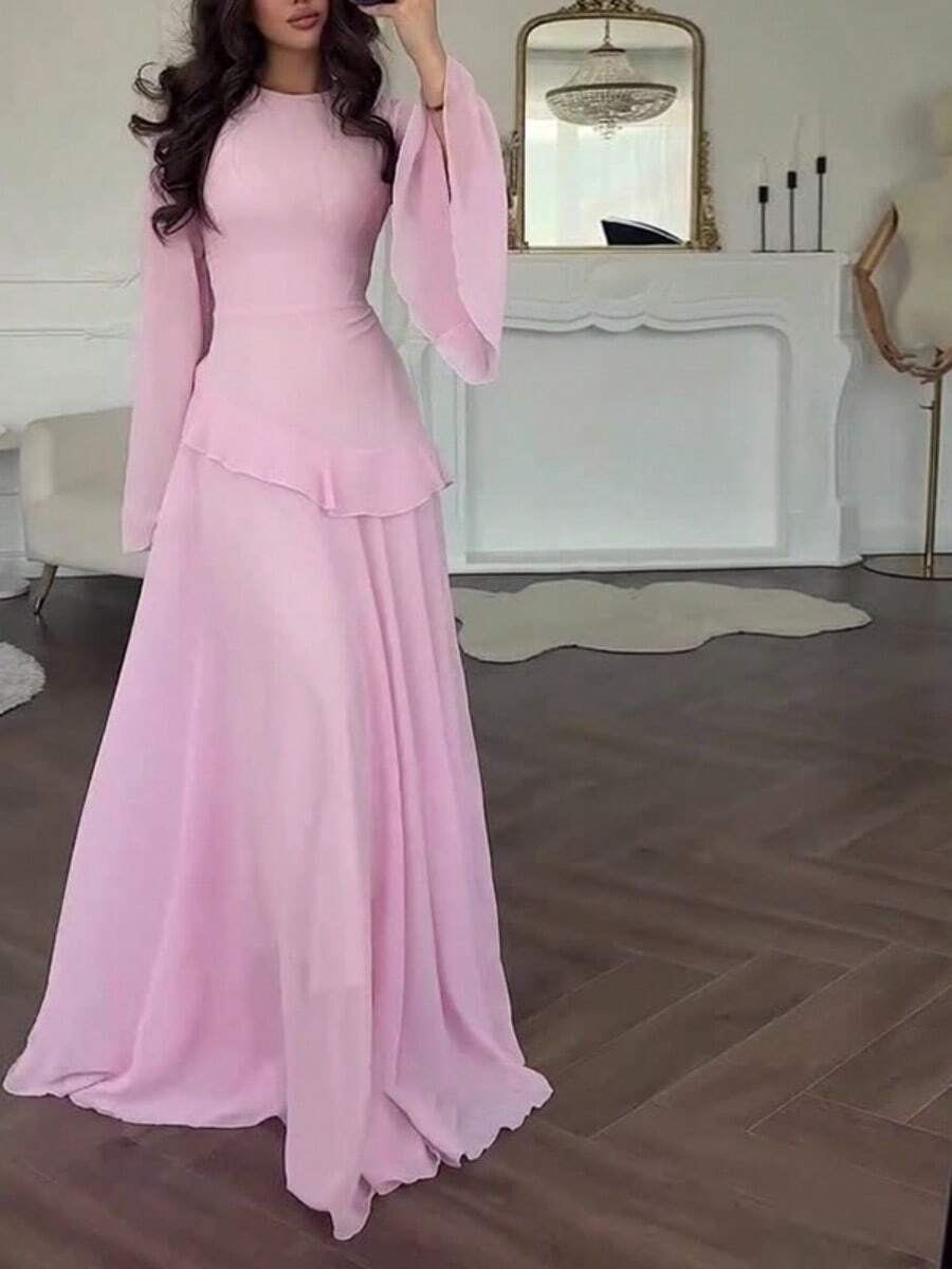 New Autumn Collection: Pure And Alluring High-End Round-Neck Slim-Fit Long-Sleeve Dress - hồng - Xem 1