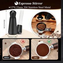 6件套不锈钢咖啡工具套装，包括1个压粉器、1个量粉漏斗和1支拉花笔，专为实用和专业用途而设计。 - 彩色 - 查看 4