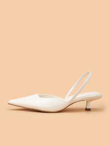 女士石纹猫跟鞋，优雅尖头高跟鞋，时尚踝带露趾高跟鞋（随机裁剪） - 白色 - 查看 3